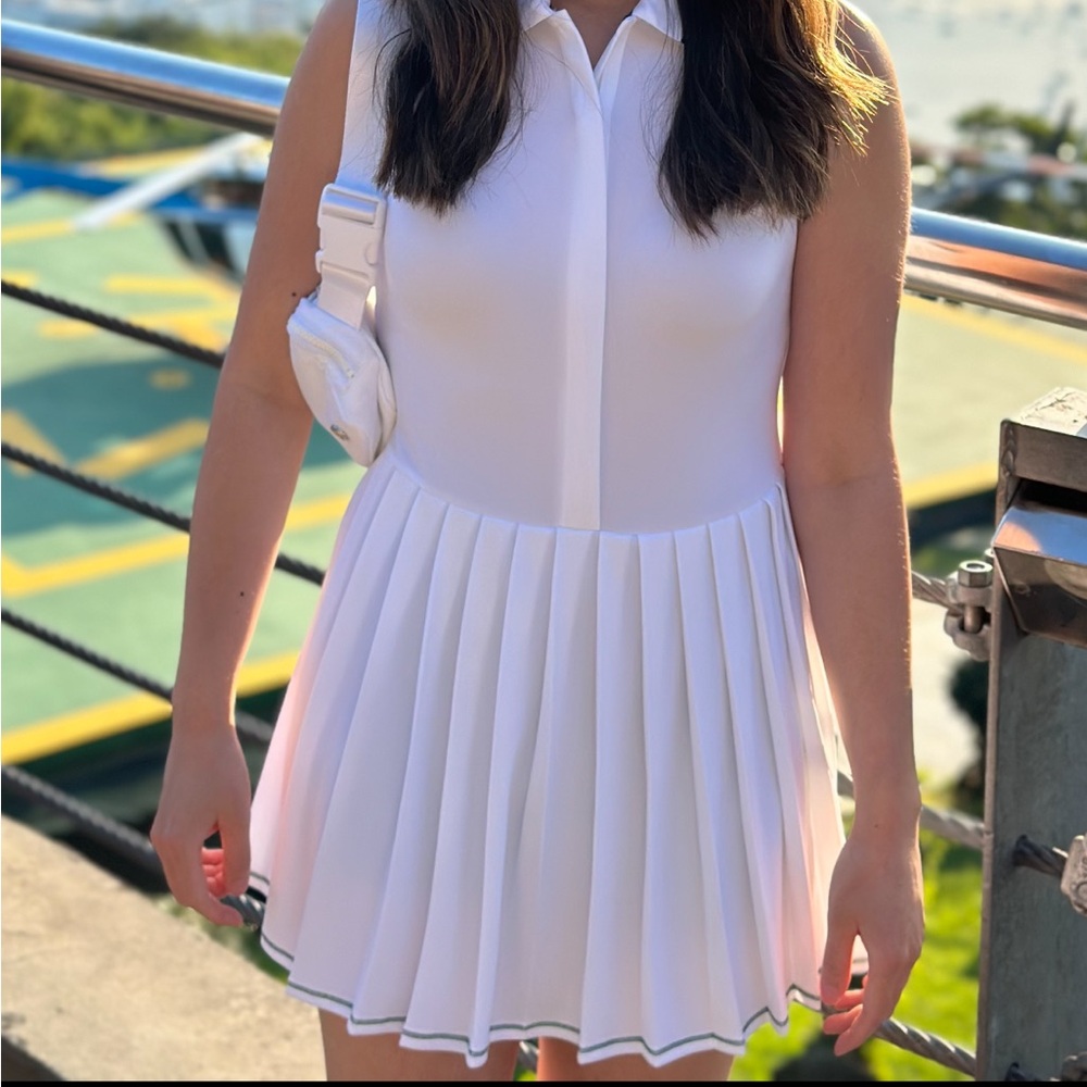Lacoste White Pleated Mini Tennis Dress